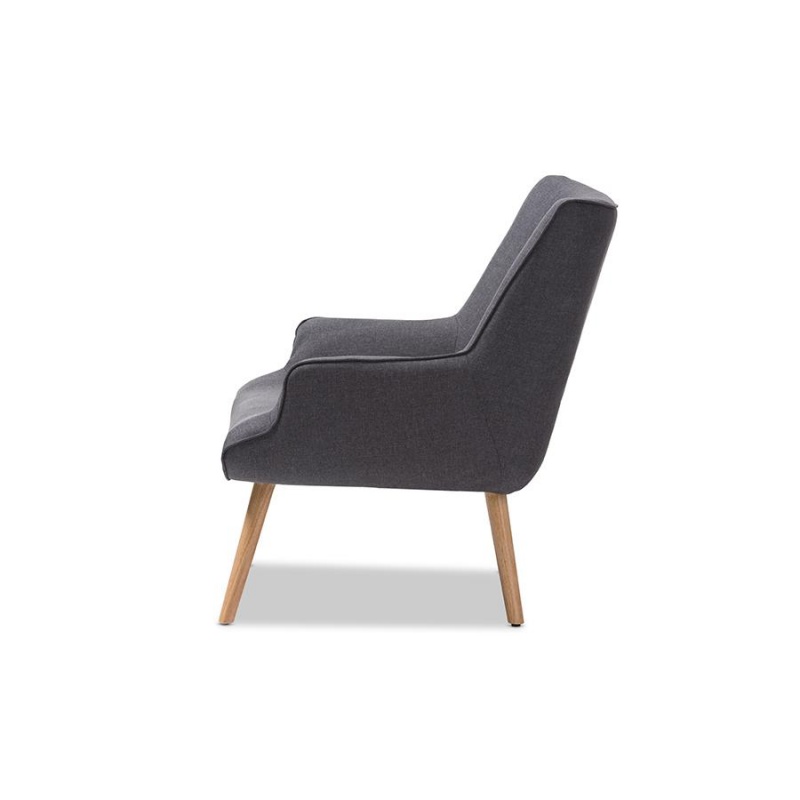 Alden Mid-Century Modern Dark Grey Fabric Upholstered Natural Finished Wood Lounge Chair