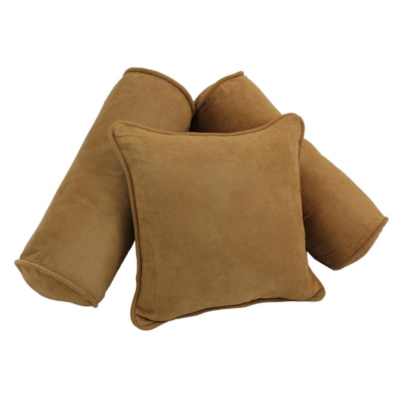 Double-Corded Solid Microsuede Throw Pillows With Inserts (Set of 3), Camel