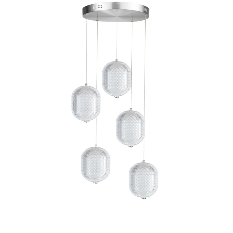 30W Multi Light Pendant in Polished Chrome with Clear Pattern Acrylic
