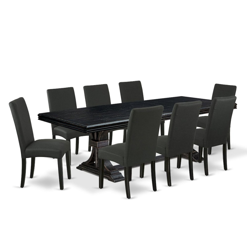 9 Piece Kitchen Set With Dining Table and 8 Linen Fabric Chairs