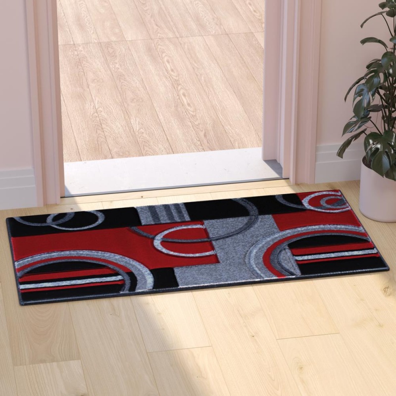 Audra Collection 2' X 3' Red Geometric Abstract Area Rug - Olefin Rug With Jute Backing - Entryway, Living Room, Or Bedroom