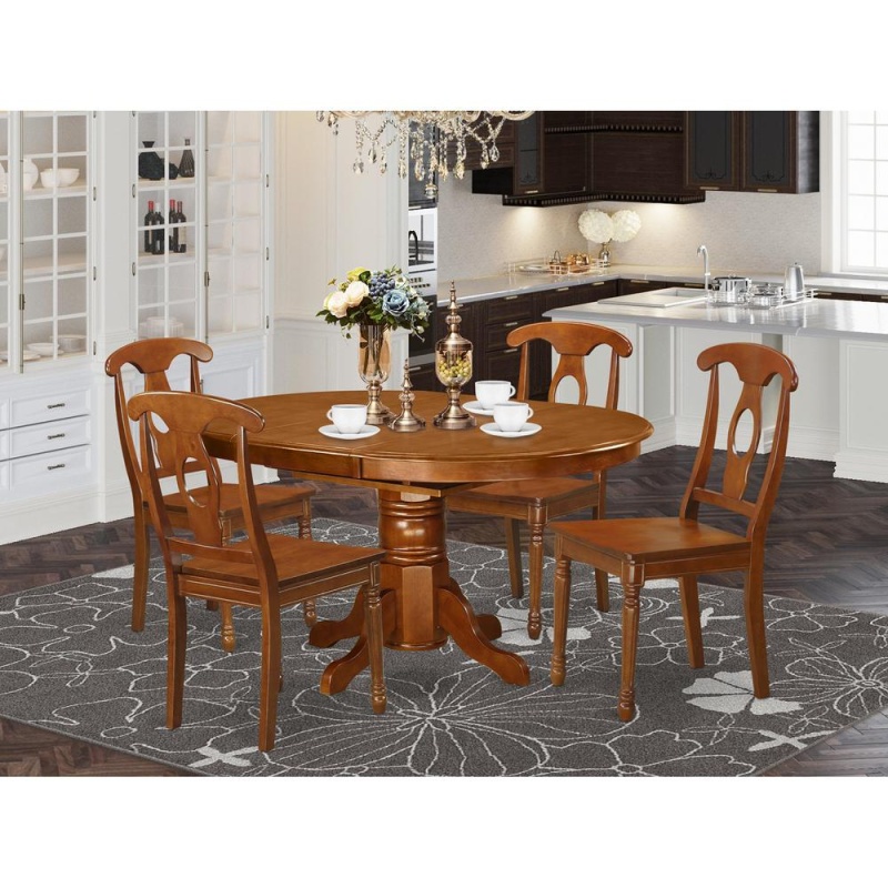 5 Pc Dining Room Set-Table With Leaf And 4 Dining Chairs