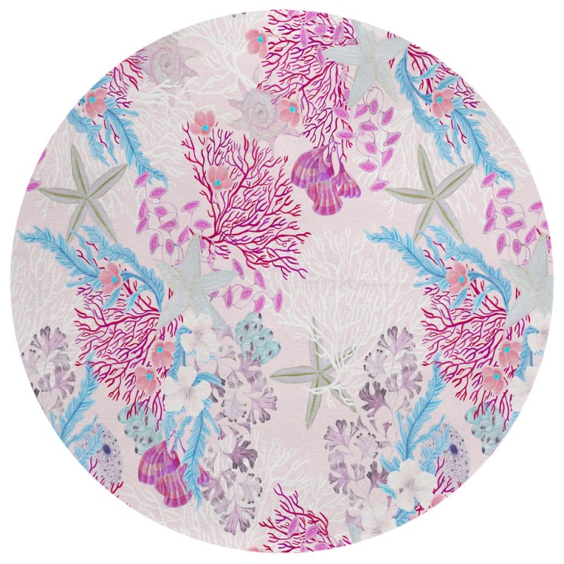 Indoor/Outdoor Surfside Raspberry Washable 8' x 8' Round Rug