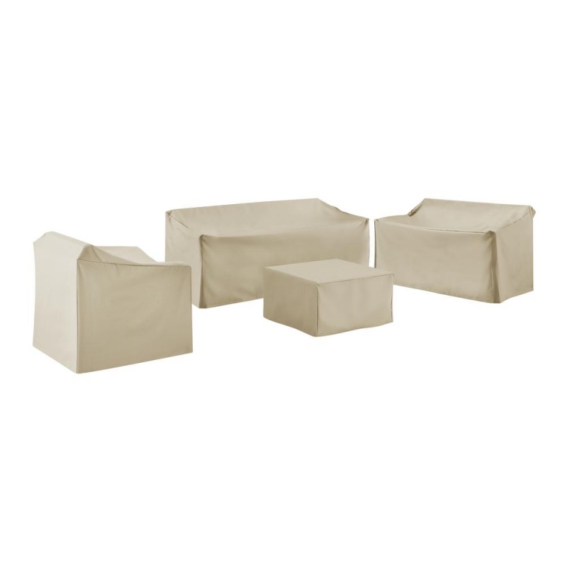 4Pc Sectional Cover Set Tan - Loveseat, Sofa, Square Table/Ottoman, Arm Chair