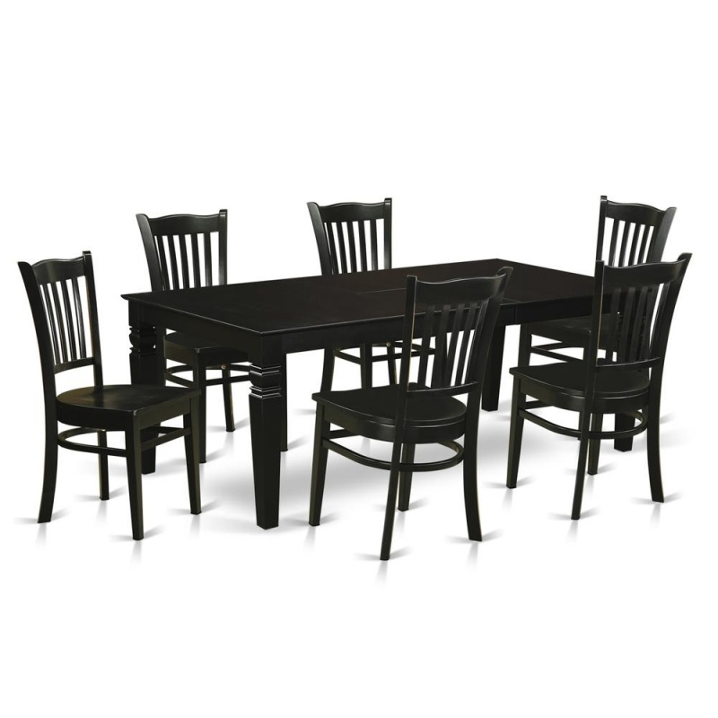 7 Pc Dining Set With A Dinning Table And 6 Wood Kitchen Chairs In Black