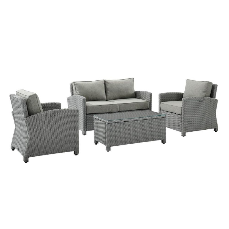 Bradenton 4Pc Outdoor Wicker Conversation Set Gray/Gray - Loveseat, 2 Arm Chairs, Glass Top Table