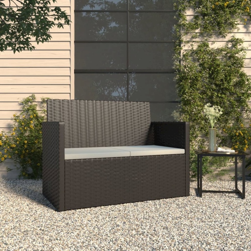 Patio Bench With Cushions Black 41.3" Poly Rattan