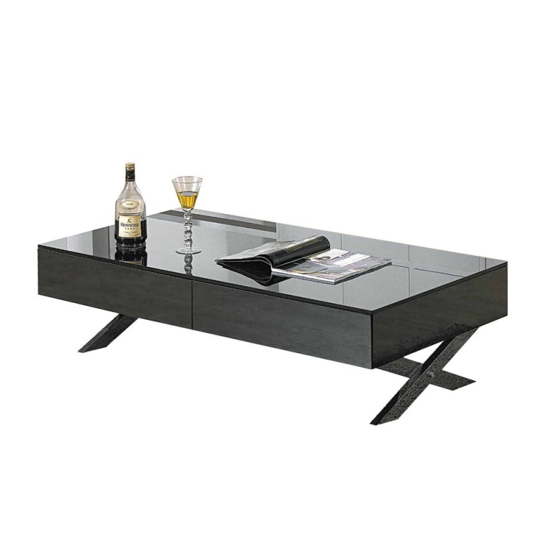Coffee Table, Black/Gray Mirror W/ Chrome Legs