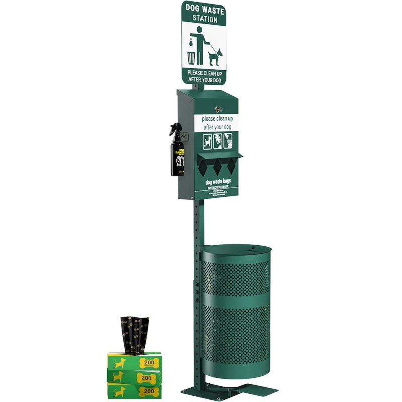 Pet Waste Station With Lidded Pedal Trash Can