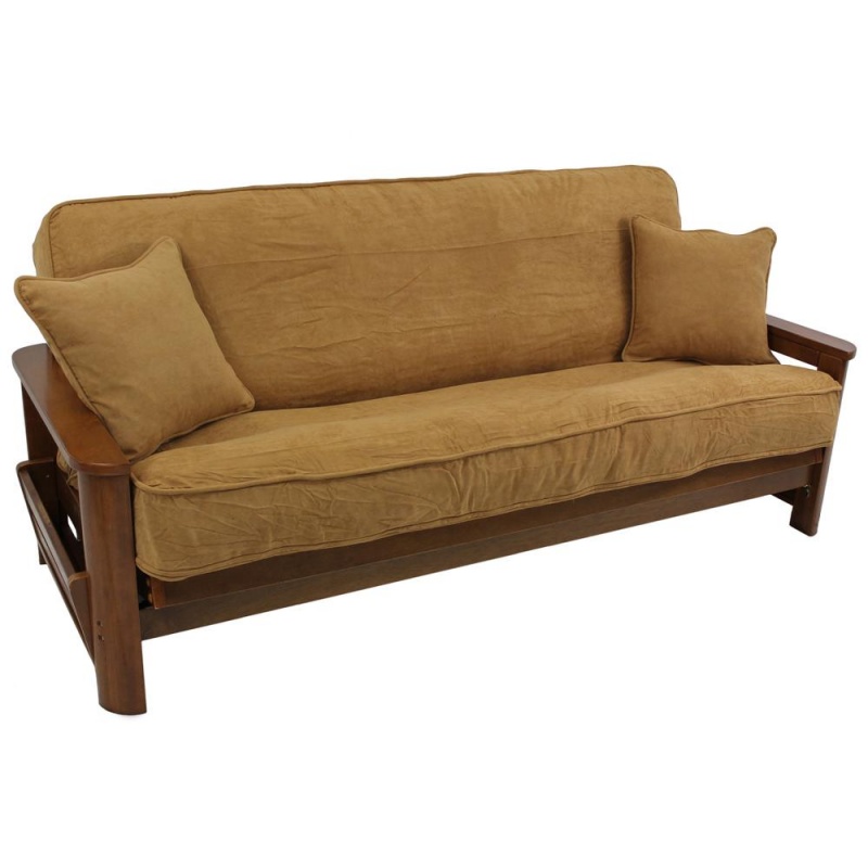 Solid Microsuede Double Corded 8 To 9-Inch Full Futon Cover Set With Two 18-Inch Throw Pillows (Set Of 3)