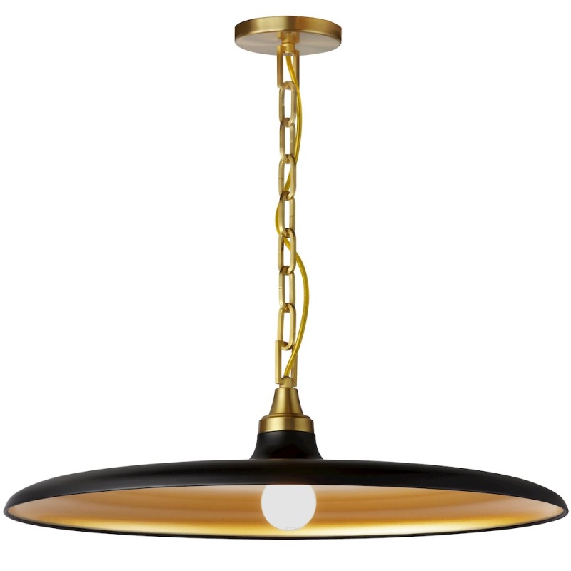 1 Light Pendant in Aged Brass with Matte Black & Gold Shade