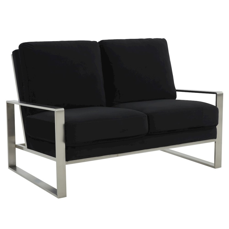 Jefferson Contemporary Modern Velvet Loveseat With Silver Frame