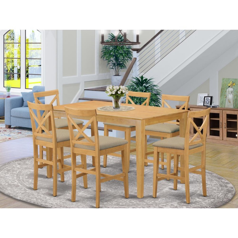 7 Pc Counter Height Dining Room SetPub Table And 6 Bar Stools With Backs