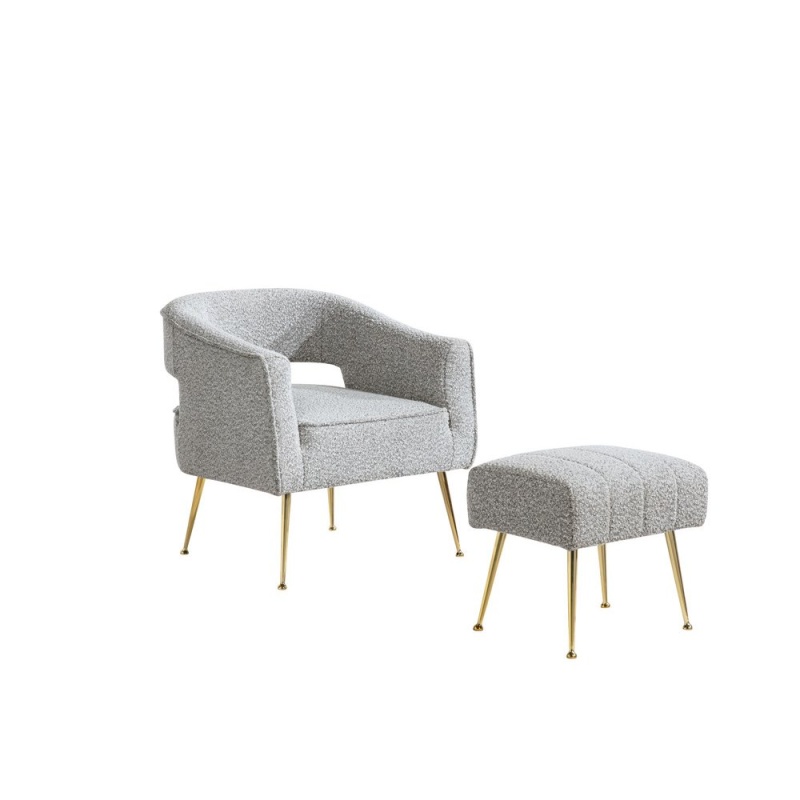 2 Pc Rich Gray Accent Chair and Ottoman with Gold Legs