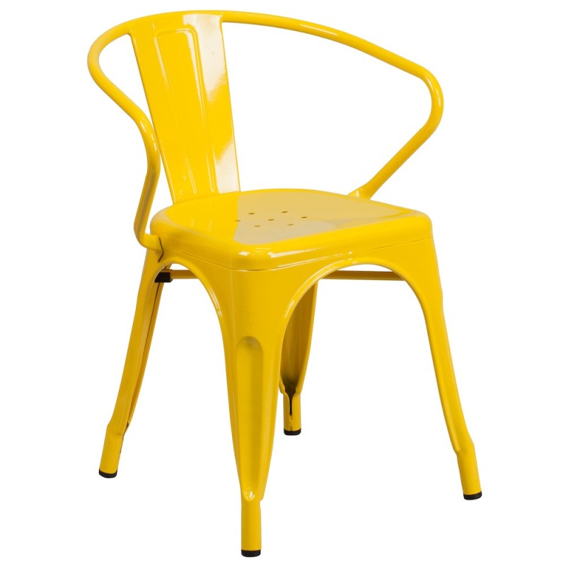 Commercial Grade Yellow Metal Indoor-Outdoor Chair With Arms