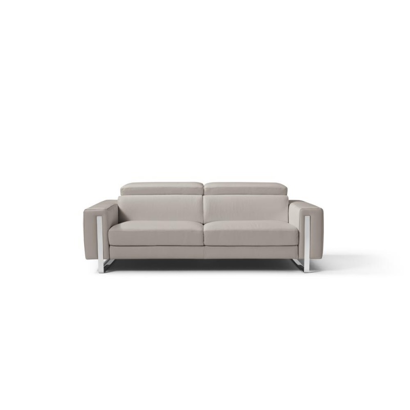 Adriano Sofa 100% Made In Italy Warm Grey Grain Leather 1063 L09s Adjustable Headrest Polished s