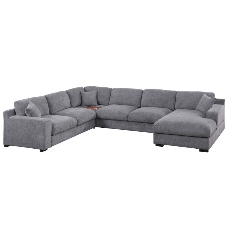Celine 128"W Light Gray Chenille Fabric Corner Sectional Sofa