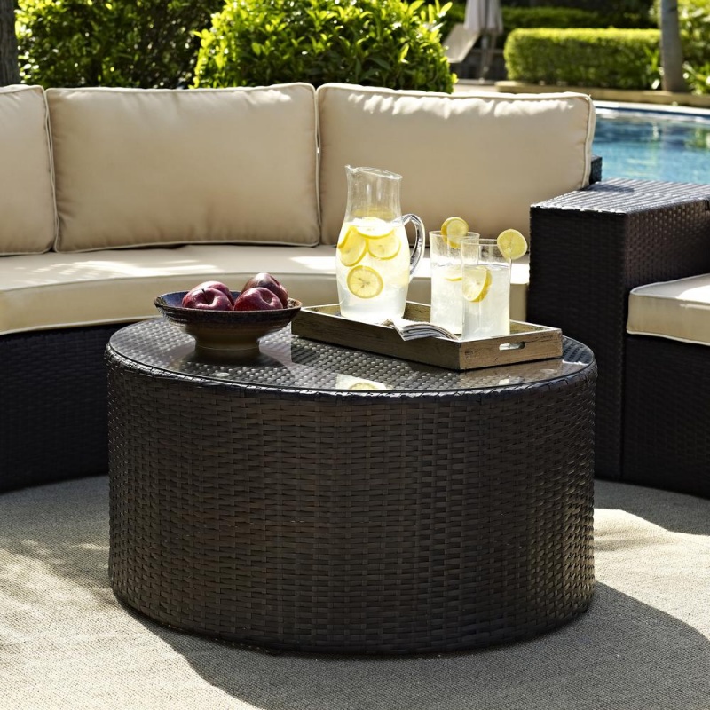Catalina Outdoor Wicker Round Coffee Table Brown