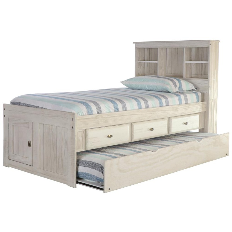 Os Home And Office Furniture Model Solid Pine Twin Captains Bookcase Bed With 3 Drawers And A Twin Sized Trundle In Light Ash