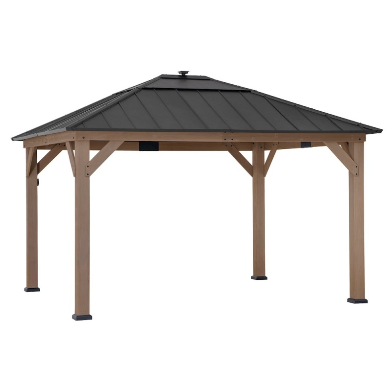 11 Ft. X 13 Ft. Cedar Framed Gazebo With Brown Steel And Polycarbonate Hip Roof