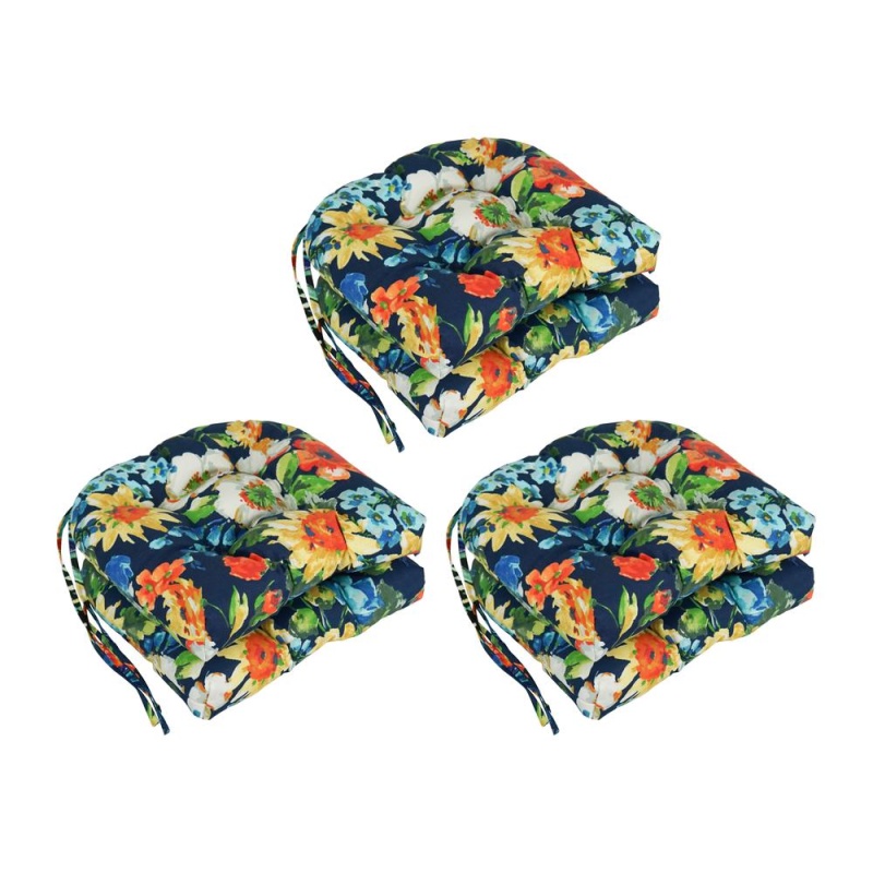 16-Inch Spun Polyester Patterned Outdoor U-Shaped Tufted Chair Cushion