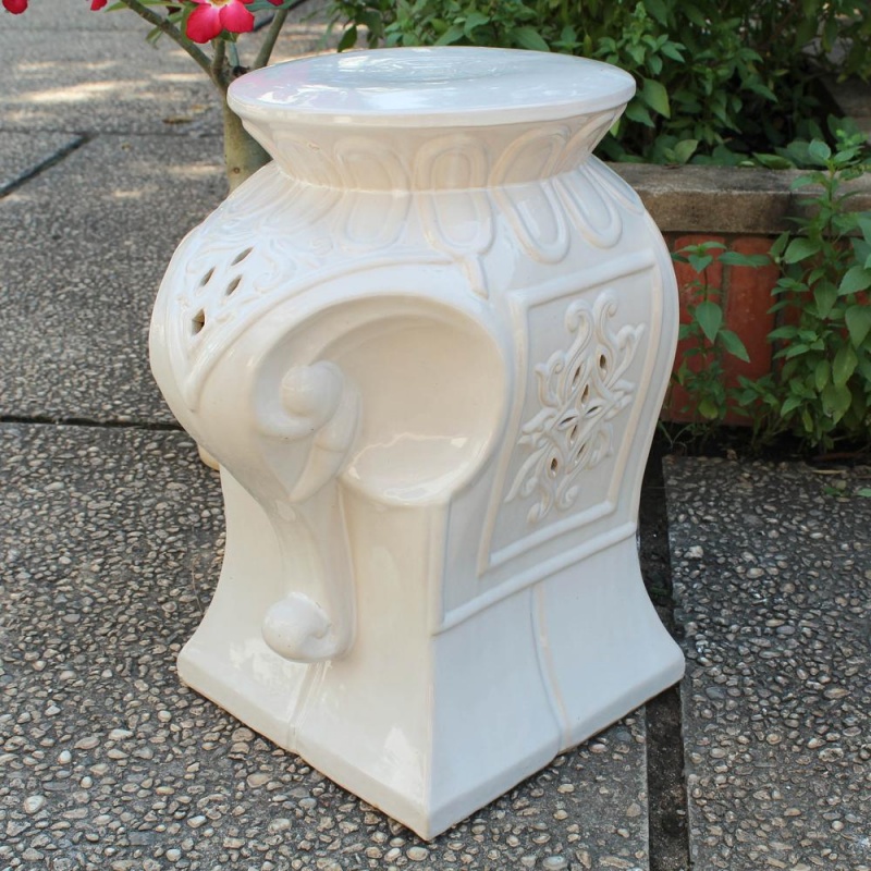 Antique White Contemporary Elephant Ceramic Garden Stool