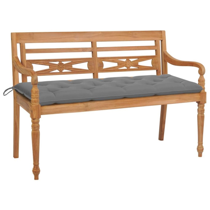 Vidaxl Batavia Bench With Gray Cushion 59.1" Solid Teak Wood 2197