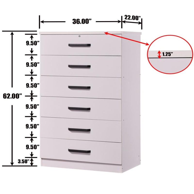 Better Home Products Liz Super Jumbo 6 Drawer Storage Chest Dresser In White