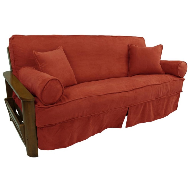 Solid Microsuede Double Corded 8 To 9-Inch Full Futon Slipcover Set With Four Throw Pillows (Set Of 5)