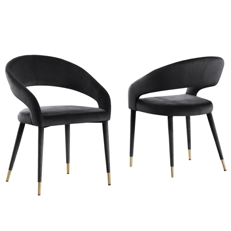 Jacques Velvet Black Dining Chairs (Set Of 2)
