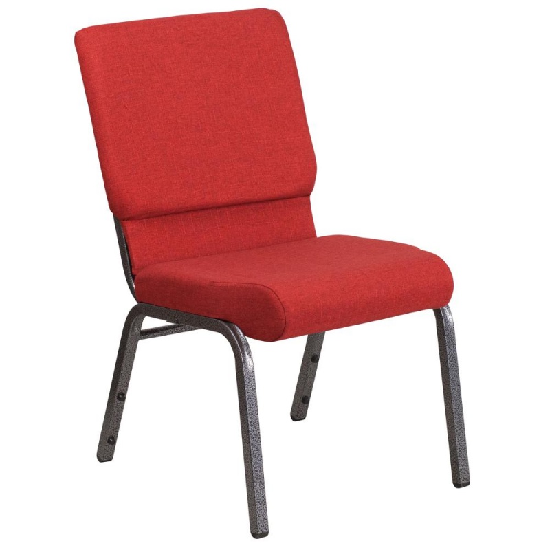 Hercules Series 18.5''W Stacking Church Chair In Red Fabric - Silver Vein Frame
