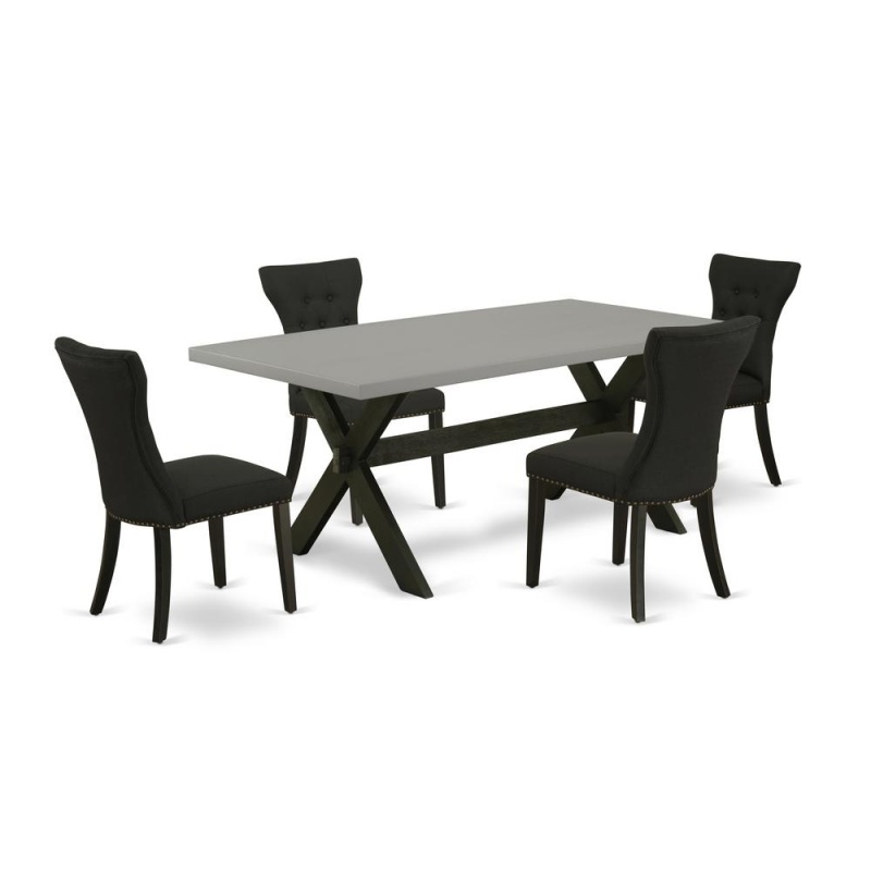 East West Furniture X697ga124-5 5-Pc Modern Dining Table Set - 4 Modern Dining Chairs And 1 Modern Cement Breakfast Table Top With Button Tufted Chair Back - Wire Brushed Black Finish