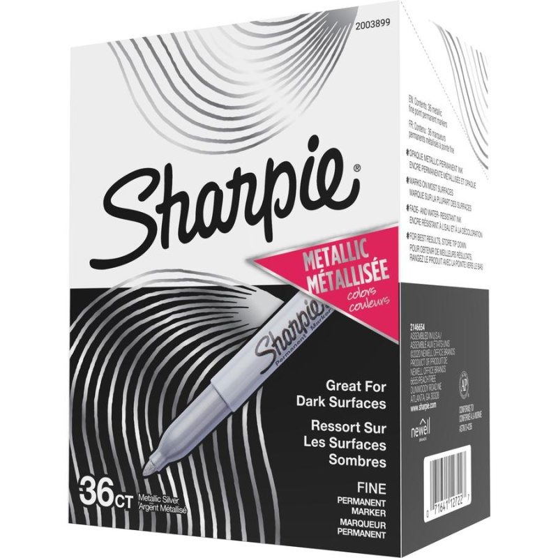 Sharpie Metallic Permanent Markers - Fine Marker Point - Metallic Silver Liquid Ink - Gray Barrel - 36 Box