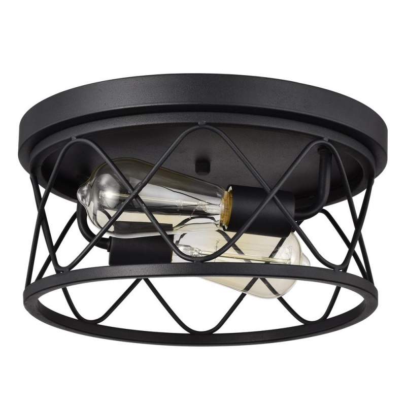 Chloe Lighting Ironclad Industrial 2 Light Textured Black Ceiling Flush Fixture 12" Wide