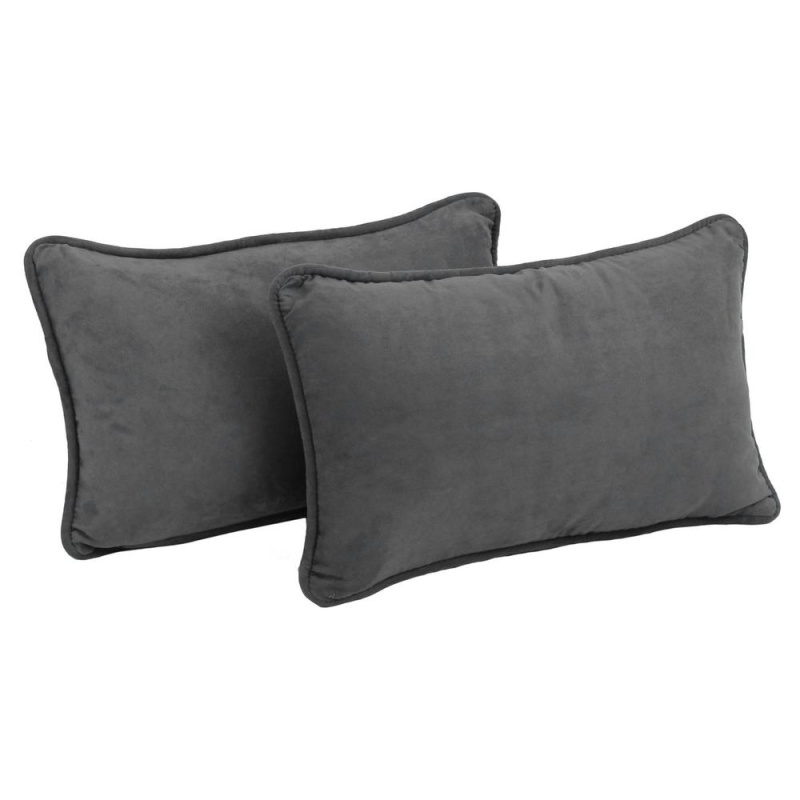 20-Inch By 12-Inch Double-Corded Solid Microsuede Back Support Pillows With Inserts (Set Of 2) 9811-Cd-S2-Ms-Gy