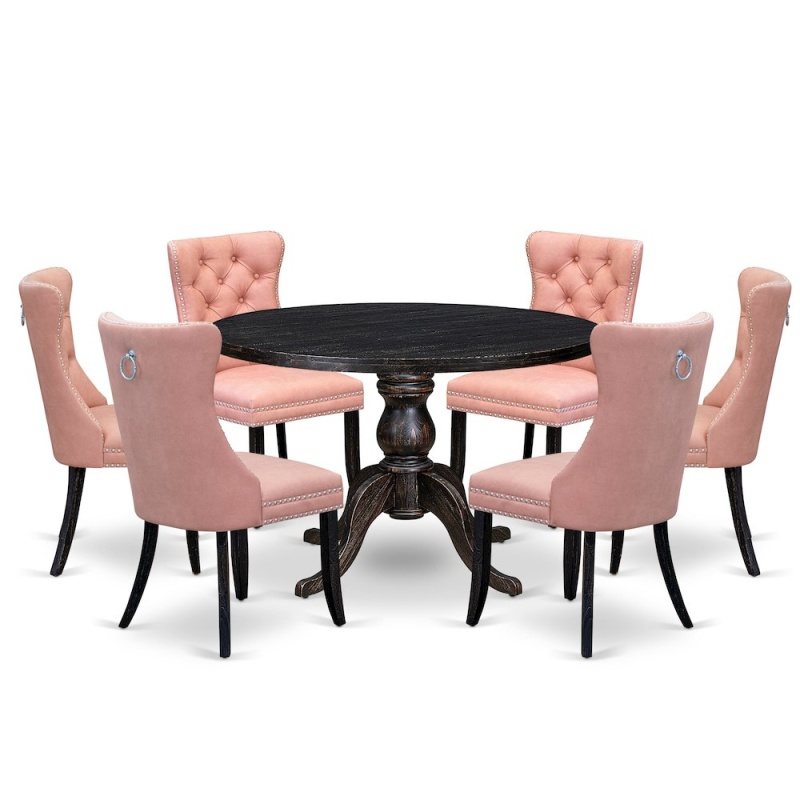 East West Furniture 7-Piece Dining Set with 48" Round Table in Beige Red
