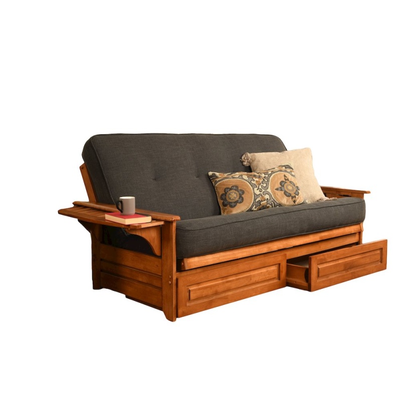 Phoenix Frame-Barbados Finish-Linen Charcoal Mattress-Storage Drawers