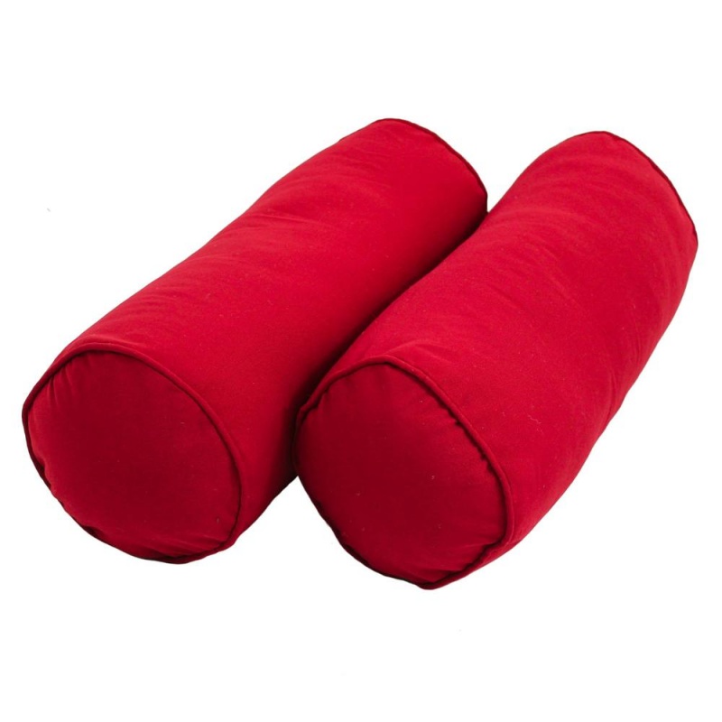 20-Inch By 8-Inch Double-Corded Solid Twill Bolster Pillows With Inserts (Set Of 2), Red