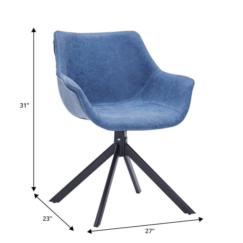Markley Modern Leather Dining Swivel Arm Chair in Light Blue