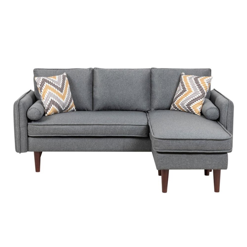 Mia Gray Sectional Sofa Chaise With Usb Charger & Pillows