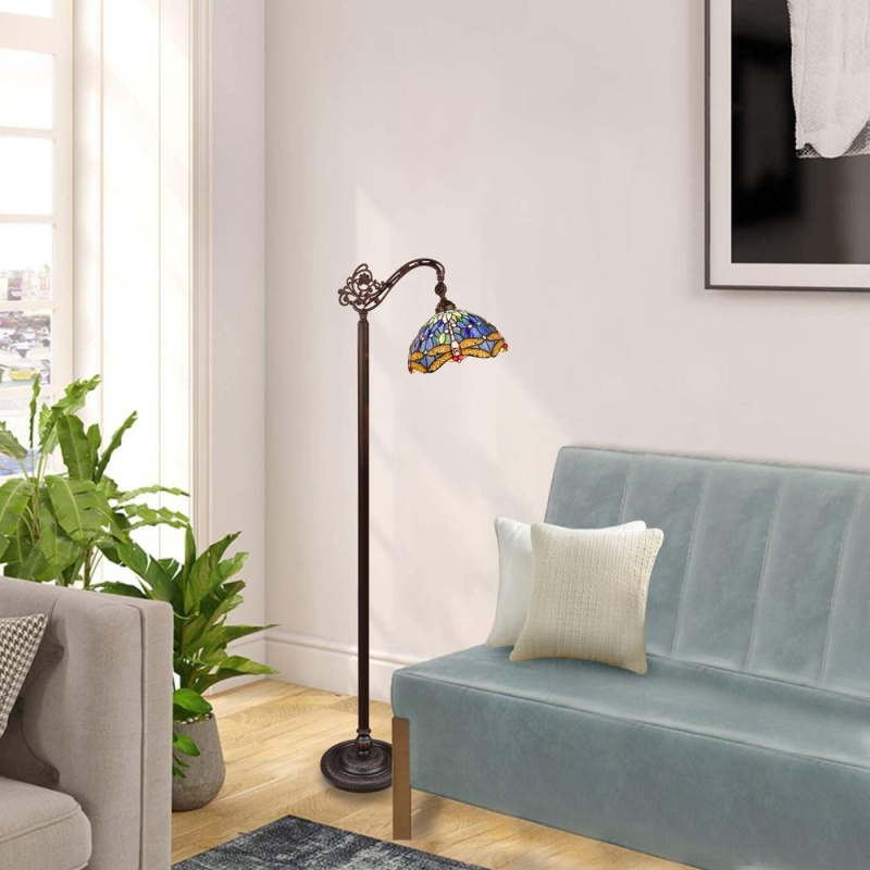 Sunniva Dragonfly-Style 1-Light Dark Bronze Finish Reading Floor Lamp 11" Shade