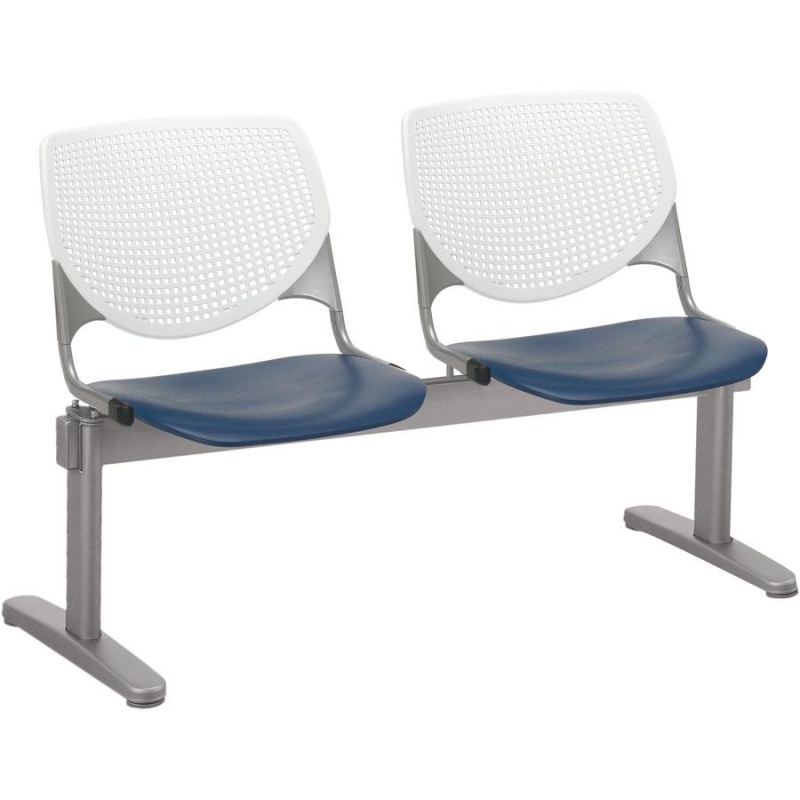 Kfi Kool 2 Seat Beam Chair - Navy Polypropylene Seat - White Polypropylene, Aluminum Alloy Back - Powder Coated Silver Tubular Steel Frame - 1 Each