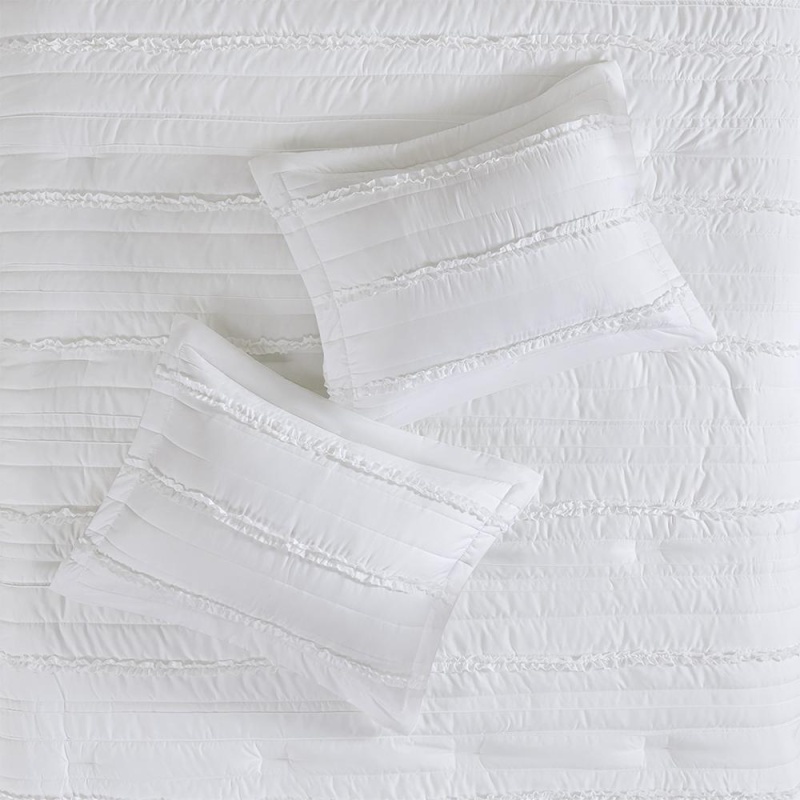 Celeste 5 Piece Microfiber Ruffled Comforter Set, White Color