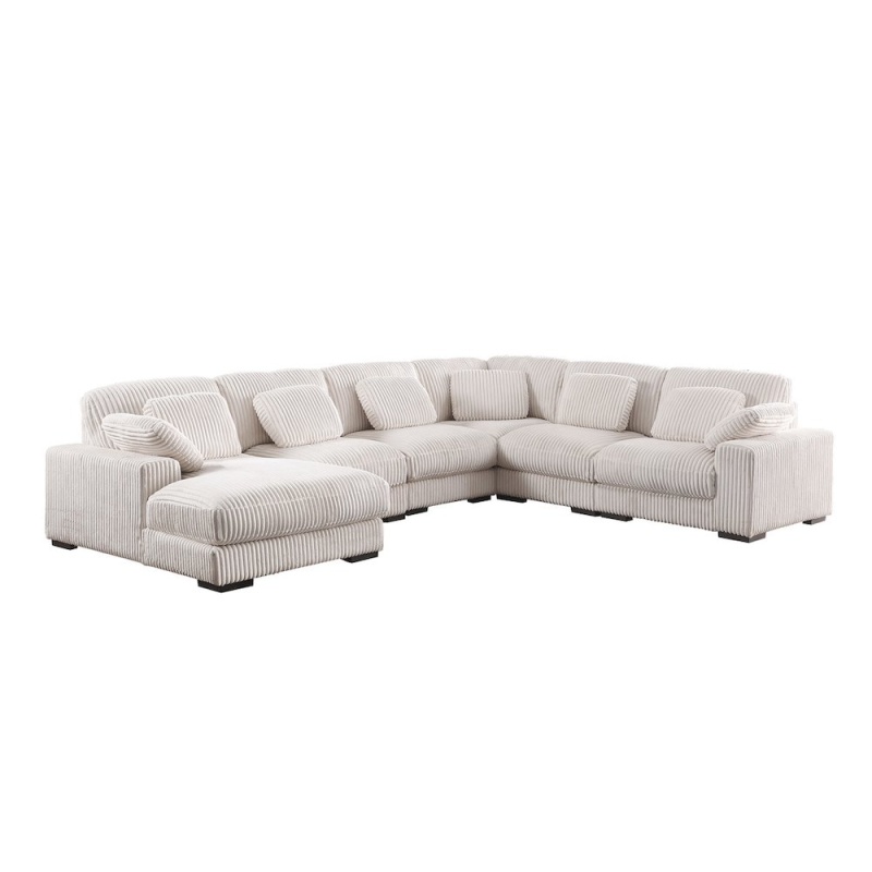 155.5"W Beige Corduroy Modular Corner Sectional Sofa with Left-Facing Chaise