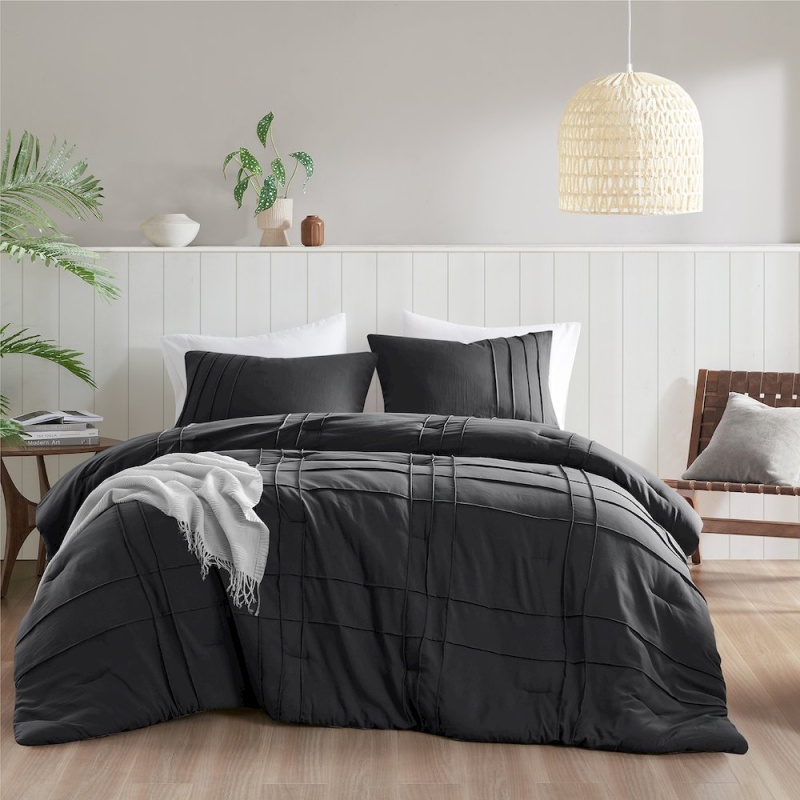 Porter Soft Washed Pleated Comforter Set, Black Color