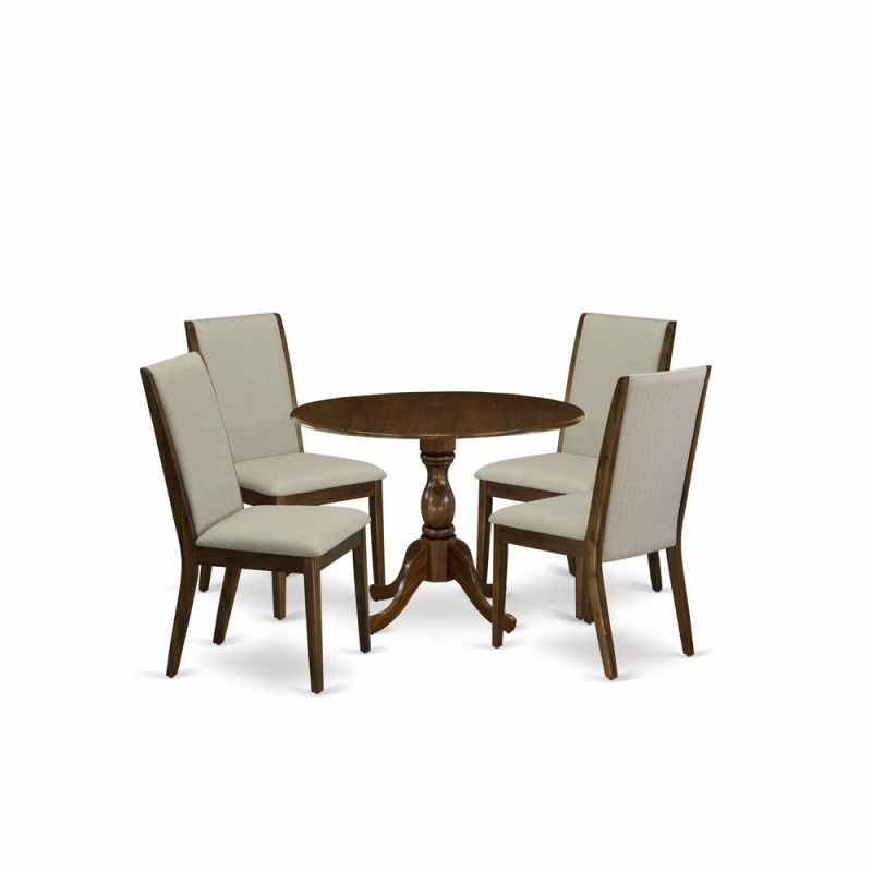 5 Piece Modern Dining Table Set with Grey Linen Chairs