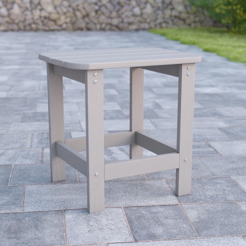 Charlestown All-Weather Poly Resin Wood Adirondack Side Table In Gray
