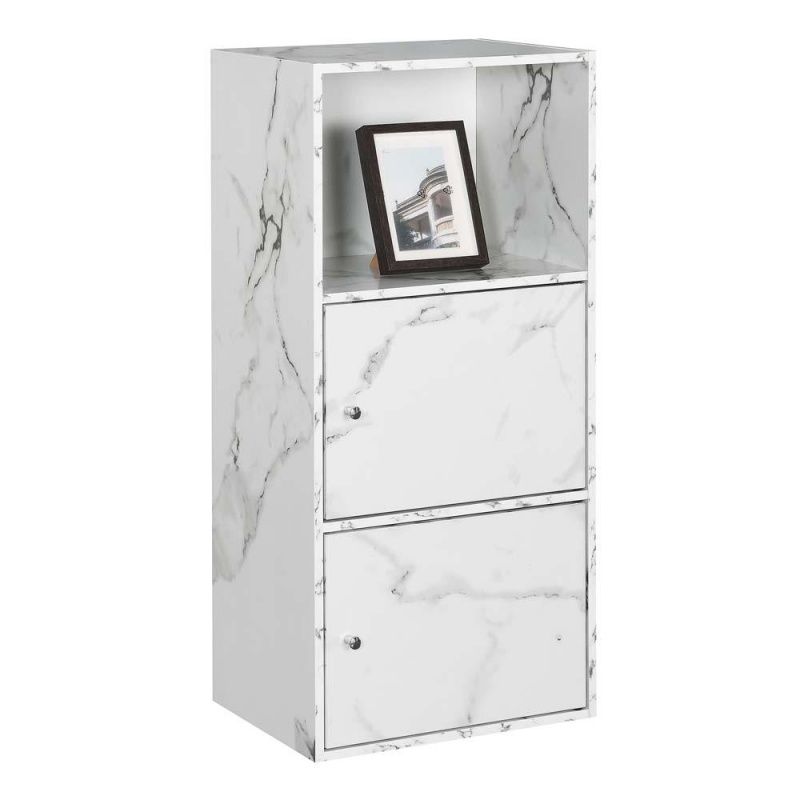 Xtra Storage 2 Door Cabinet With Shelf, White Faux Marble