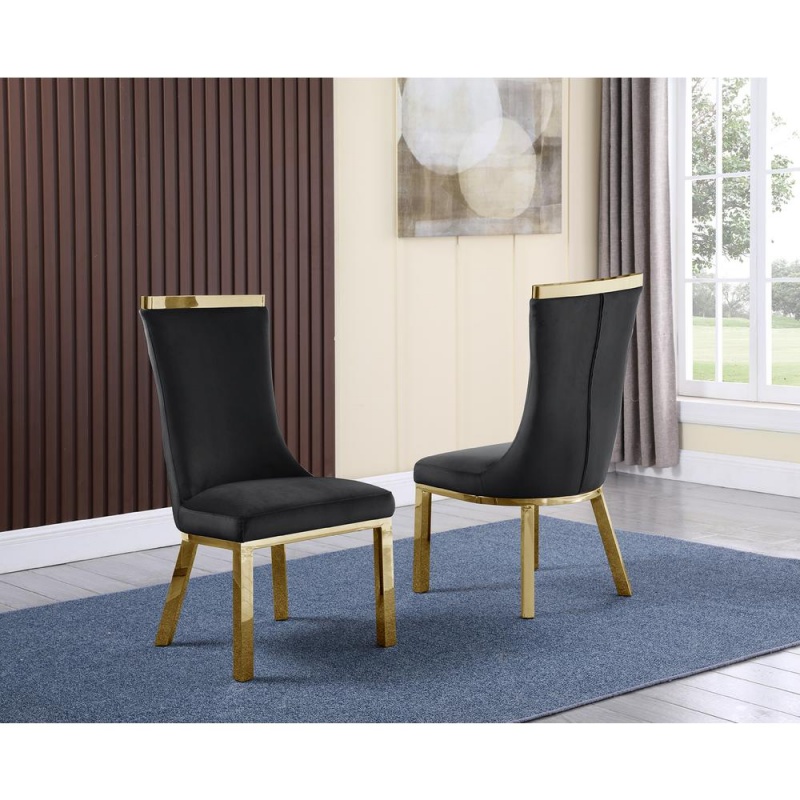 Acrylic Glass 7Pc Gold Set Stainless Steel Chairs In Black Velvet