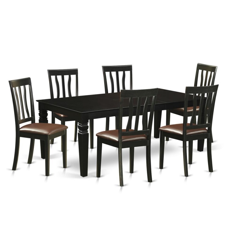 7 Pc Dining Set With A Dinning Table And 6 Leather Dining Chairs In Black